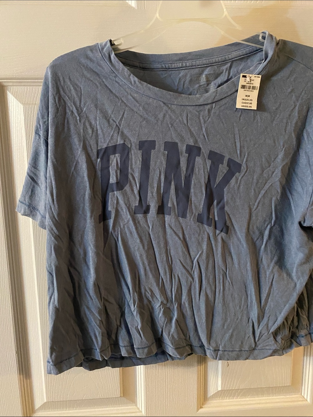 PINK Victoria's Secret Light Blue Tee with Navy Logo